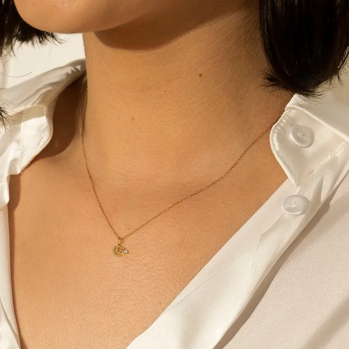 AURELIE GI Charm Necklaces CANCER Zodiac Charm With Diamond