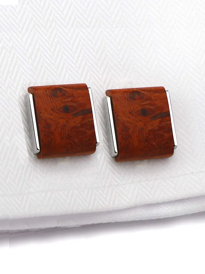 Bracelets Yellow Chimes Yellow Chimes Cufflinks for Men Cuff links Stainles Steel Wooden Brown Silver Cufflinks for Men and Boys
