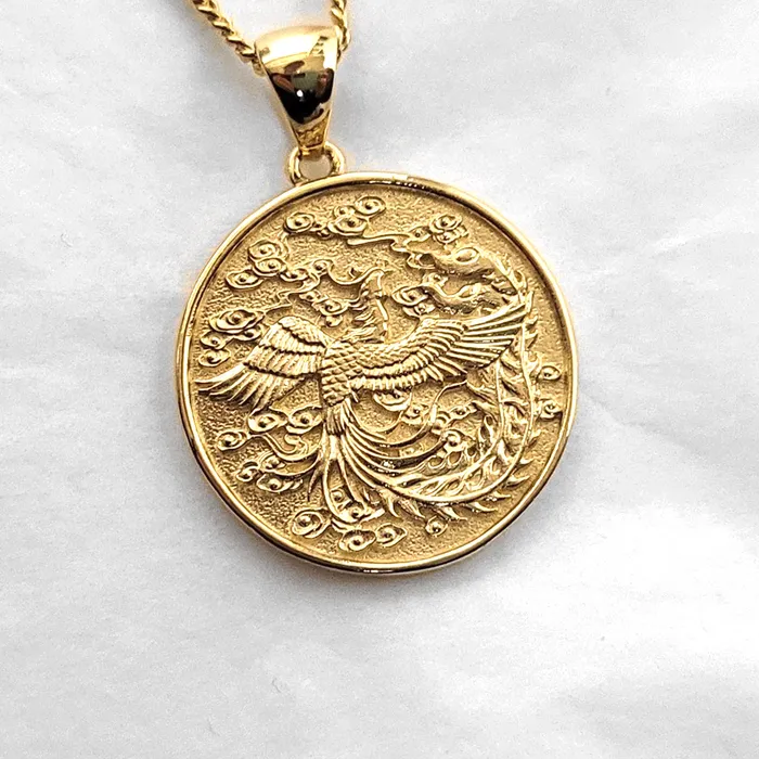 carre dor Necklaces 14k 18k gold mens circle korean phoenix pendant necklace 2