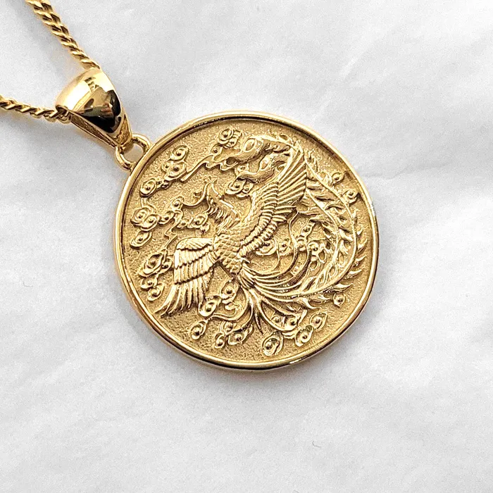 carre dor Necklaces 14k 18k gold mens circle korean phoenix pendant necklace 2