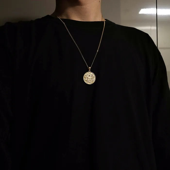 carre dor Necklaces 14k 18k gold mens circle korean phoenix pendant necklace 2