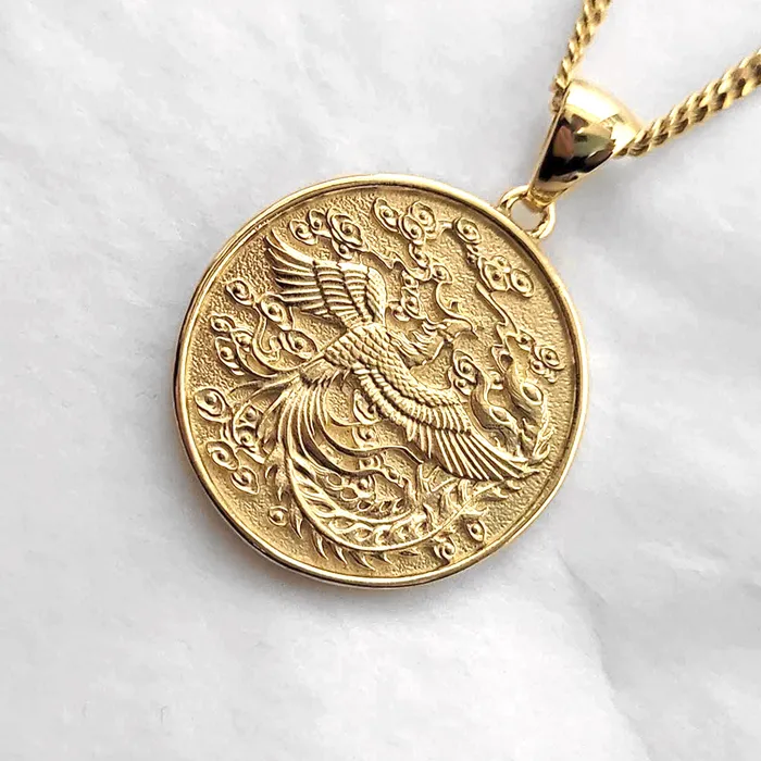 carre dor Necklaces 14k 18k gold mens circle korean phoenix pendant necklace 2