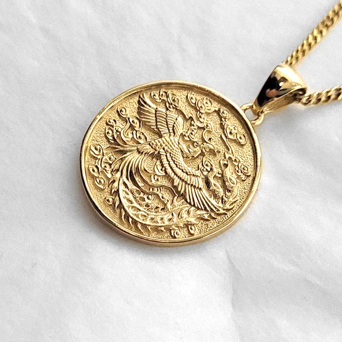 carre dor Necklaces 14k 18k gold mens circle korean phoenix pendant necklace 2