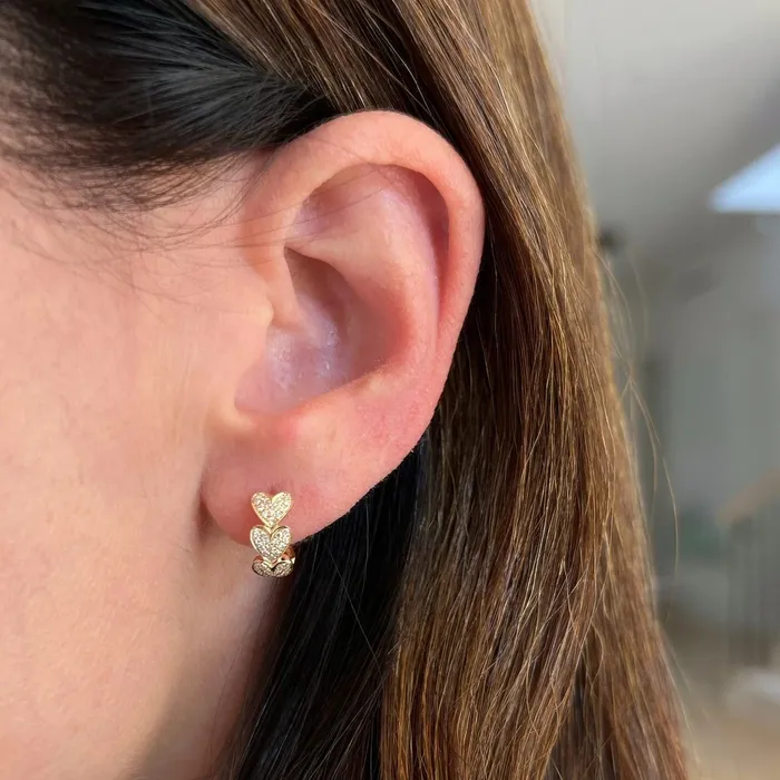 Diamond Multi Heart Huggie Earring ef collection Earrings
