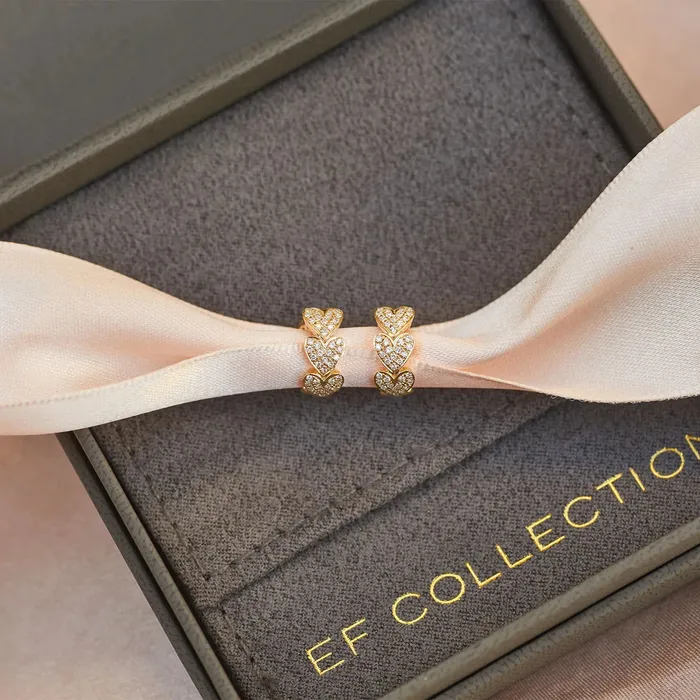 Diamond Multi Heart Huggie Earring ef collection Earrings