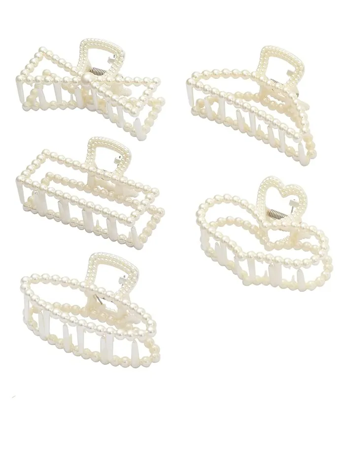 Earrings Yellow Chimes Yellow Chimes Claw Clips for Women Hair Clutches for Women Hair Accessories For Women Set of 6 Pcs Claw Clip White Pearl Clutchers for Hair Clutcher for women Girls Gift for Women Girls
