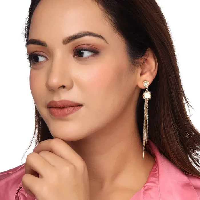 Earrings Yellow Chimes Yellow Chimes Earrings For Women Gold Tone Elegant Long Tassel Chain Drop Dangle Earrings For Women and Girls
