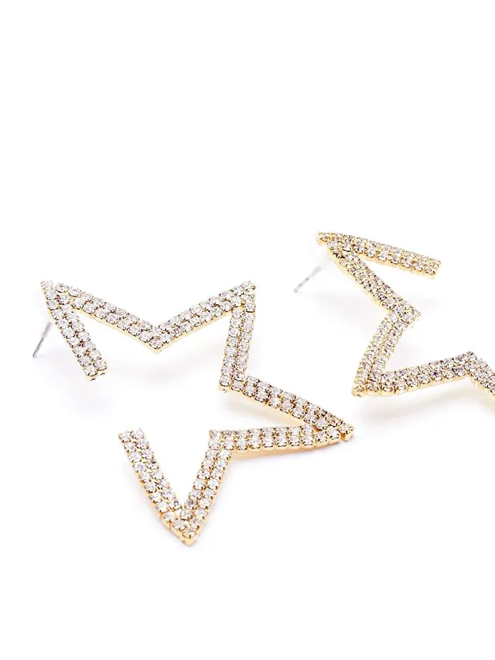 Earrings Yellow Chimes Yellow Chimes Earrings For Women Gold Tone Sparkling Crystal Studded Half Star Shaped Stud Earrings For Women and Girls