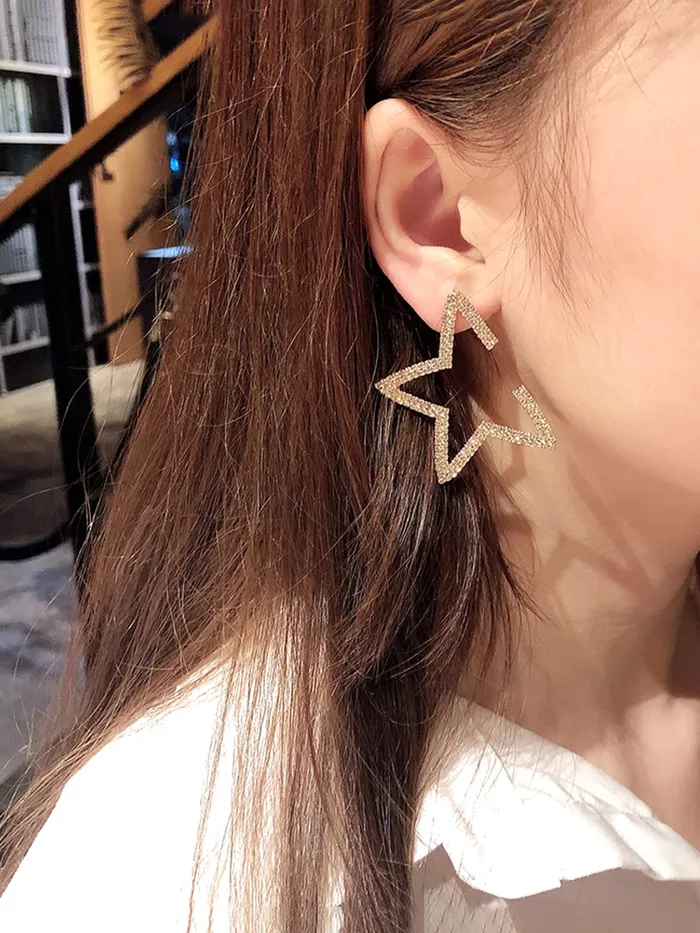 Earrings Yellow Chimes Yellow Chimes Earrings For Women Gold Tone Sparkling Crystal Studded Half Star Shaped Stud Earrings For Women and Girls