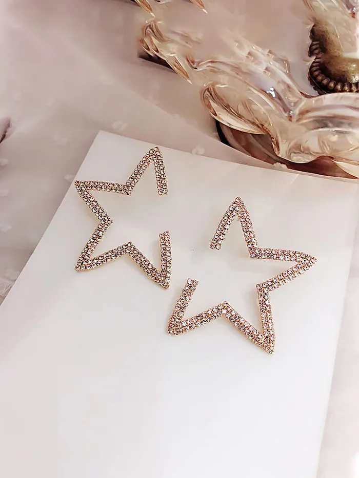 Earrings Yellow Chimes Yellow Chimes Earrings For Women Gold Tone Sparkling Crystal Studded Half Star Shaped Stud Earrings For Women and Girls