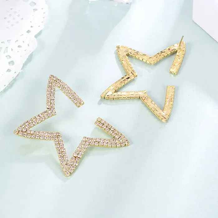 Earrings Yellow Chimes Yellow Chimes Earrings For Women Gold Tone Sparkling Crystal Studded Half Star Shaped Stud Earrings For Women and Girls