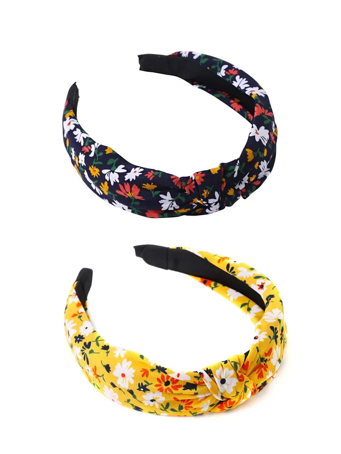Earrings Yellow Chimes Yellow Chimes Hair Bands for Girls 2 Pcs Hairbands for Women Solid Fabric Knot Printed Headband Hairband Hair Accessories for Women and Girls