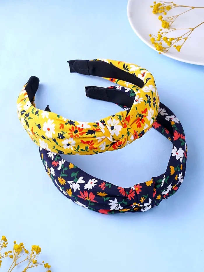 Earrings Yellow Chimes Yellow Chimes Hair Bands for Girls 2 Pcs Hairbands for Women Solid Fabric Knot Printed Headband Hairband Hair Accessories for Women and Girls