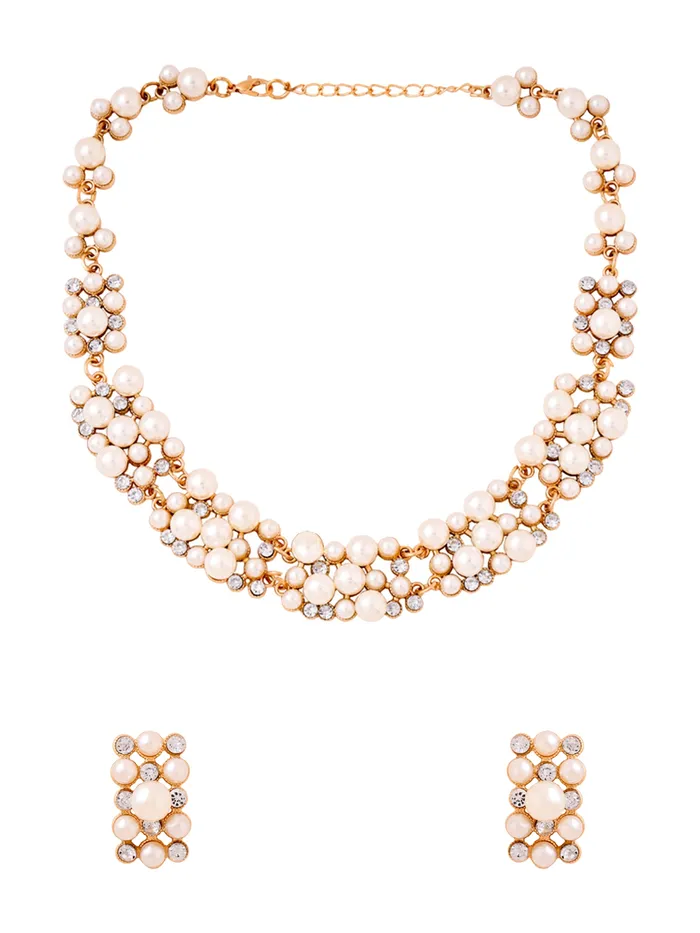 Earrings Yellow Chimes Yellow Chimes Womens Pearl Necklace Set with Earrings Rose Gold Choker Copper Jewellery Set Rose Gold White YCFJNS216PRLRG