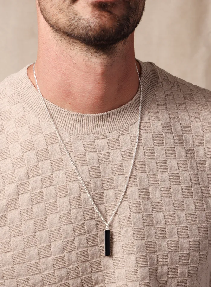 Necklaces 925 Sterling Silver Black Onyx Long Bar Chain Necklace WE ARE ALL SMITH Mens Jewelry Clothing Necklaces 925 Sterling Silver Black Onyx Long Bar Chain Necklace WE ARE ALL SMITH Mens Jewelry Clothing