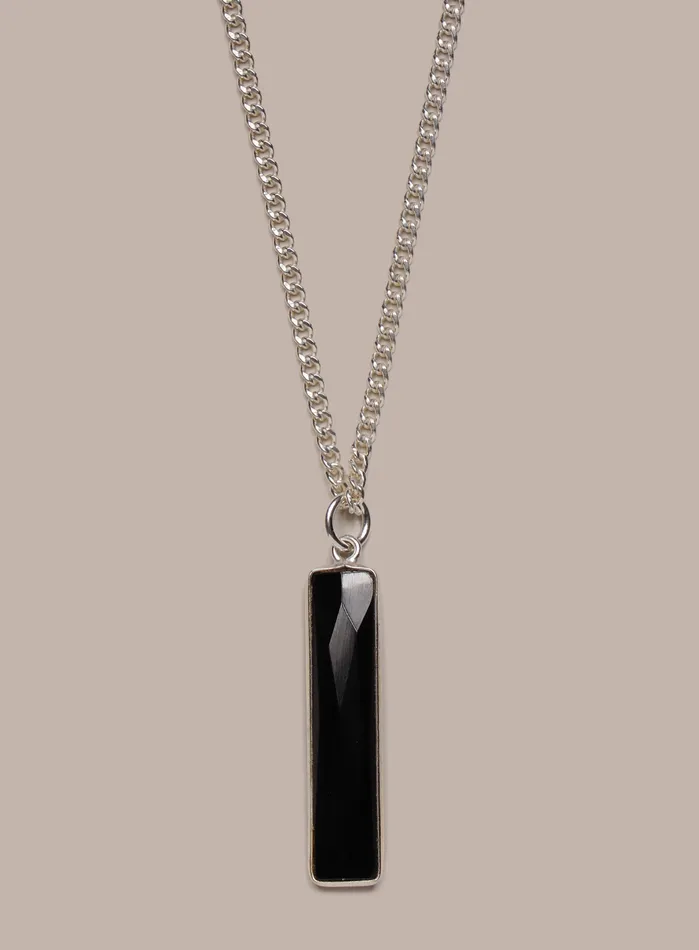 Necklaces 925 Sterling Silver Black Onyx Long Bar Chain Necklace WE ARE ALL SMITH Mens Jewelry Clothing