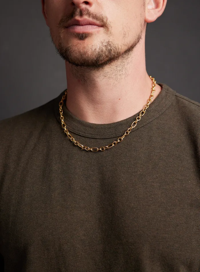 Necklaces WE ARE ALL SMITH Mens 7mm 14k Gold Plated Textured Cable Chain Necklace Necklaces WE ARE ALL SMITH Mens 7mm 14k Gold Plated Textured Cable Chain Necklace