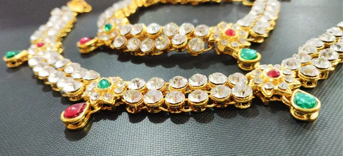 Necklaces Yellow Chimes Traditional Floral Crystal Gold Plated Payal Anklets for Women and Girls Yellow Chimes