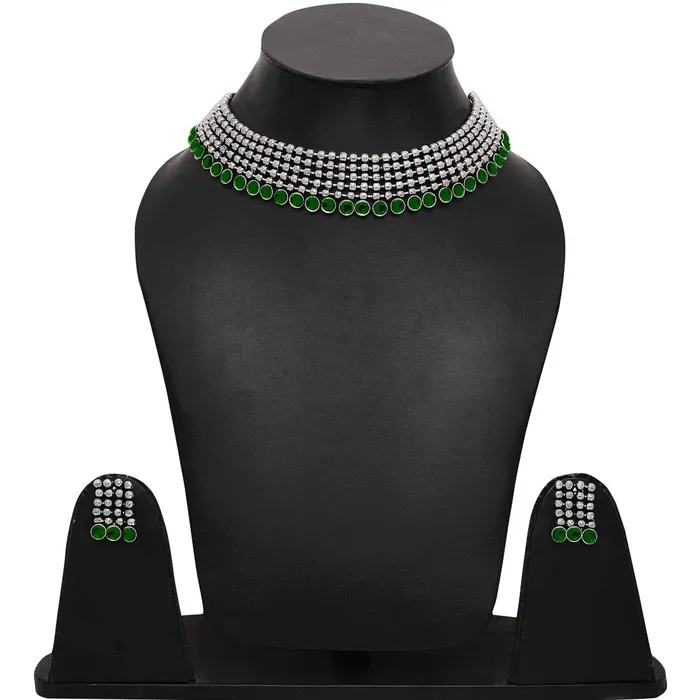 Necklaces Yellow Chimes Yellow Chimes Classic German Silver Oxidised Jewellery Set Designer HandCrafted Traditional Choker Necklace Set for Women Girls Green
