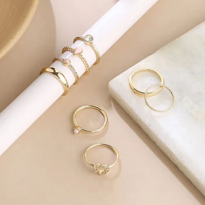 Necklaces Yellow Chimes Yellow Chimes Rings for Women and Girls Aesthetic Stack Ring Set Gold Plated Aesthetic Knuckle Rings Set Birthday Gift For girls and women Anniversary Gift for Wife