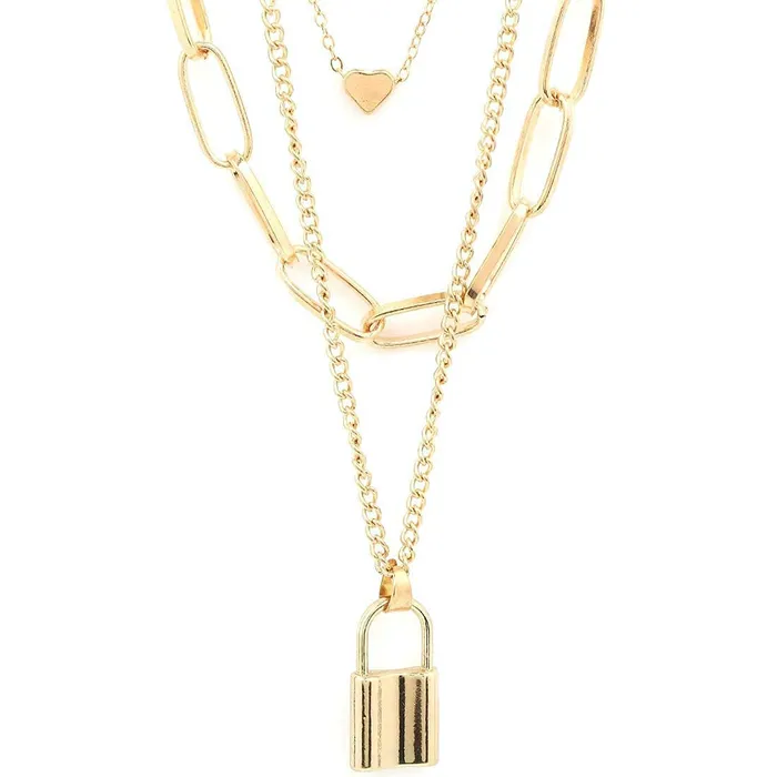 Rings Yellow Chimes Layered Necklace for Women Chain Choker Necklace GoldPlated Western Key Heat Locket Multi layered Chain Necklace for Women and Girls Yellow Chimes