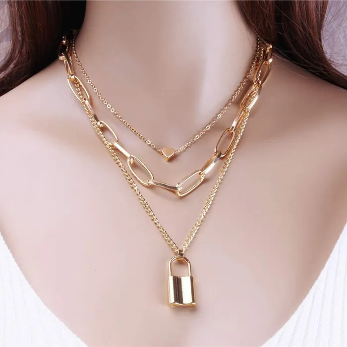 Rings Yellow Chimes Layered Necklace for Women Chain Choker Necklace GoldPlated Western Key Heat Locket Multi layered Chain Necklace for Women and Girls Yellow Chimes