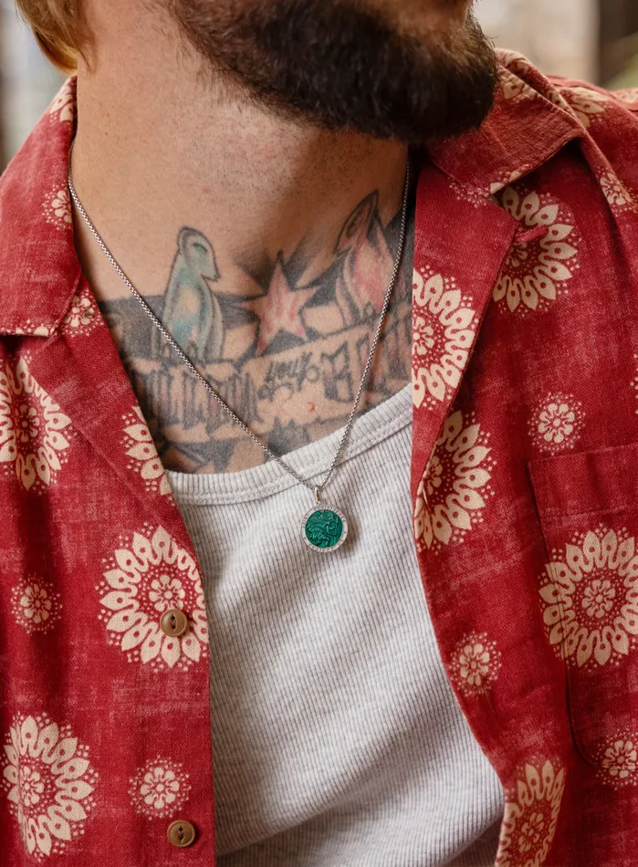 Sterling Silver Emerald Green Enamel Saint Christopher Medal Necklace for Men WE ARE ALL SMITH Mens Jewelry Clothing Necklaces