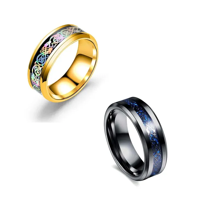 Yellow Chimes 2 Pcs Combo Dragon Celtic Inlay Polish Finish Titanium Steel GoldBlue Rings for Men Boys Yellow Chimes Rings Yellow Chimes 2 Pcs Combo Dragon Celtic Inlay Polish Finish Titanium Steel GoldBlue Rings for Men Boys Yellow Chimes Rings