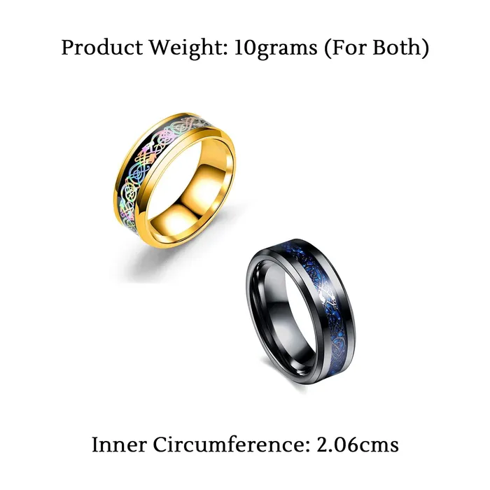 Yellow Chimes 2 Pcs Combo Dragon Celtic Inlay Polish Finish Titanium Steel GoldBlue Rings for Men Boys Yellow Chimes Rings
