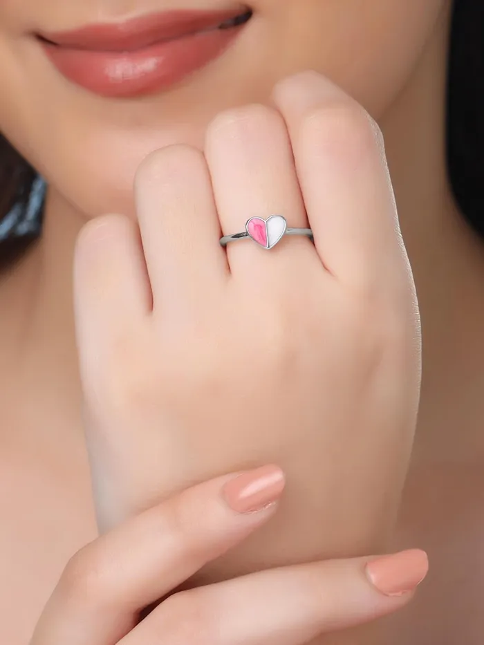 Yellow Chimes Adjustable Pink Heart Shaped Pearl Ring Fashionable Fine Brass Size 7 Silver Yellow Chimes Necklaces