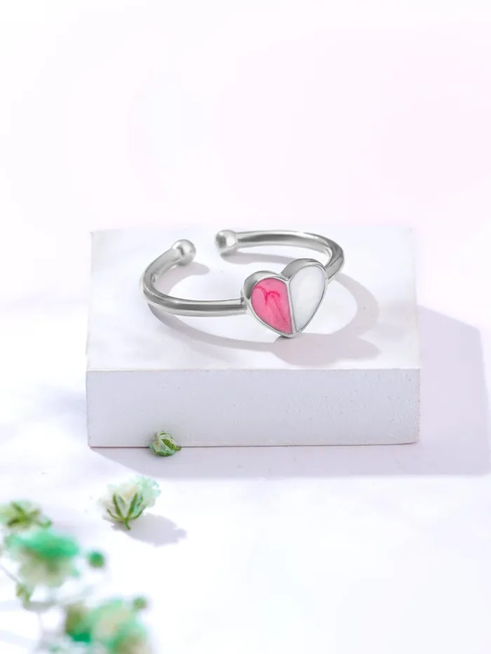 Yellow Chimes Adjustable Pink Heart Shaped Pearl Ring Fashionable Fine Brass Size 7 Silver Yellow Chimes Necklaces