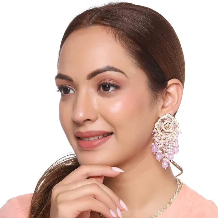 Yellow Chimes Bracelets Yellow Chimes Earrings for Women and Girls Traditional Pink Beads Drop Earrings Gold Plated Beads Stone Drop Earrings Birthday Gift for girls and women Anniversary Gift for Wife