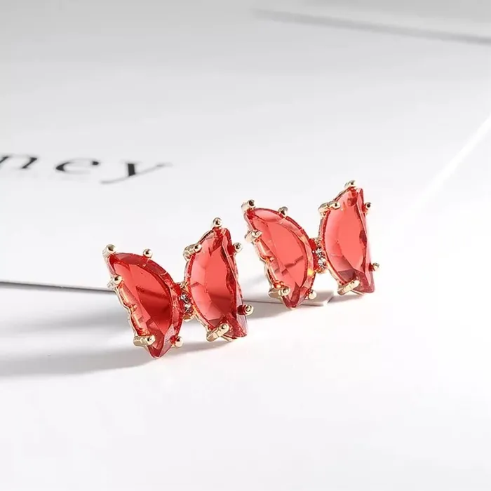 Yellow Chimes Butterfly Pendant Set for Women Elegant Gold Plated Red Butterfly Crystal Pendant Set with Stud Earrings for Women and Girls Yellow Chimes Necklaces