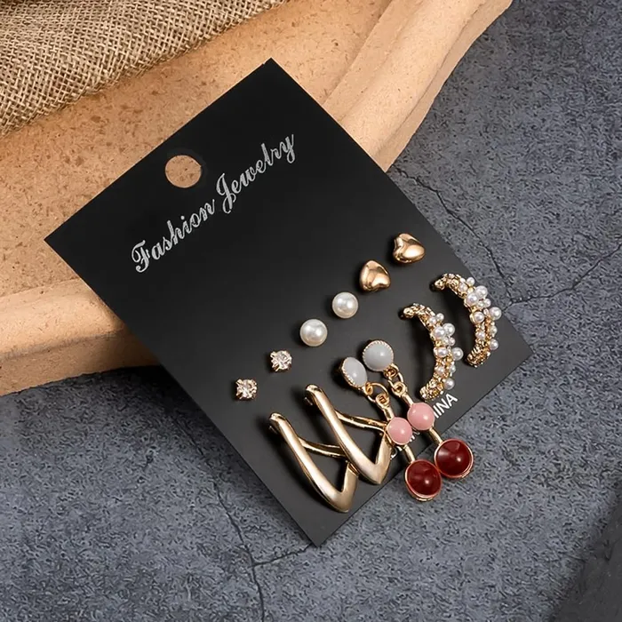 Yellow Chimes Earrings Yellow Chimes Earrings for Women and Girls Fashion Gold Pearls Studded Hoops Gold Plated Earring Set Western Earrings Combo Chic Reverie Birthday Anniversary Gift for Girls Women Design 6