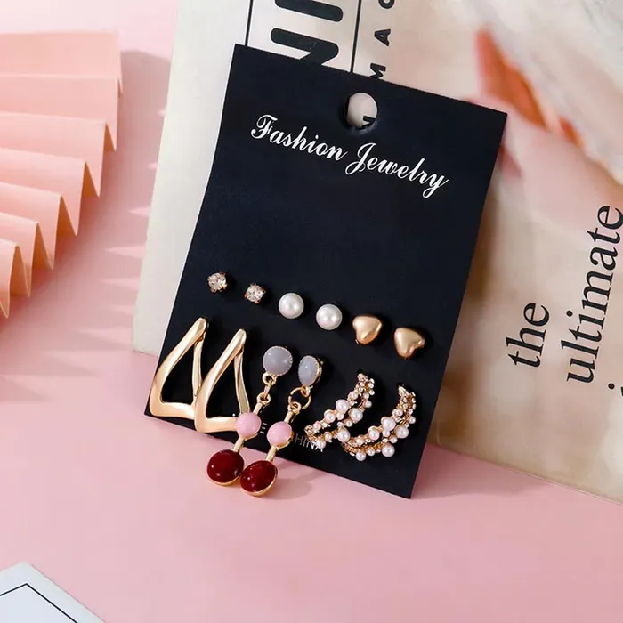 Yellow Chimes Earrings Yellow Chimes Earrings for Women and Girls Fashion Gold Pearls Studded Hoops Gold Plated Earring Set Western Earrings Combo Chic Reverie Birthday Anniversary Gift for Girls Women Design 6
