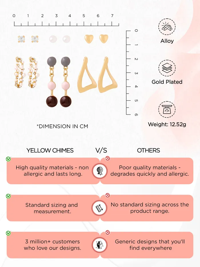 Yellow Chimes Earrings Yellow Chimes Earrings for Women and Girls Fashion Gold Pearls Studded Hoops Gold Plated Earring Set Western Earrings Combo Chic Reverie Birthday Anniversary Gift for Girls Women Design 6