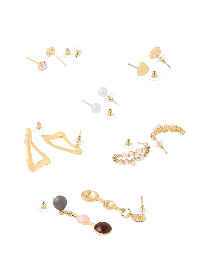 Yellow Chimes Earrings Yellow Chimes Earrings for Women and Girls Fashion Gold Pearls Studded Hoops Gold Plated Earring Set Western Earrings Combo Chic Reverie Birthday Anniversary Gift for Girls Women Design 6
