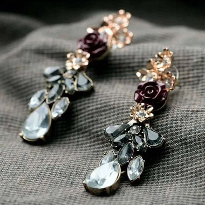 Yellow Chimes Earrings Yellow Chimes Elegant Rose Flower Rhinestone Crystal Dangle Earrings For Women and Girls