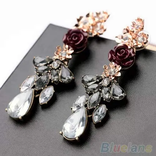 Yellow Chimes Earrings Yellow Chimes Elegant Rose Flower Rhinestone Crystal Dangle Earrings For Women and Girls