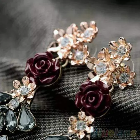 Yellow Chimes Earrings Yellow Chimes Elegant Rose Flower Rhinestone Crystal Dangle Earrings For Women and Girls