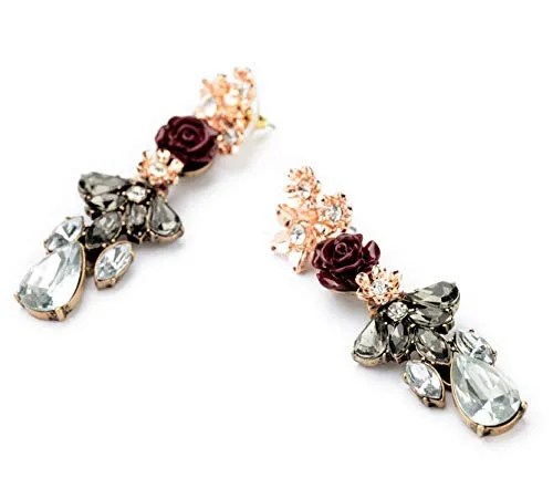Yellow Chimes Earrings Yellow Chimes Elegant Rose Flower Rhinestone Crystal Dangle Earrings For Women and Girls