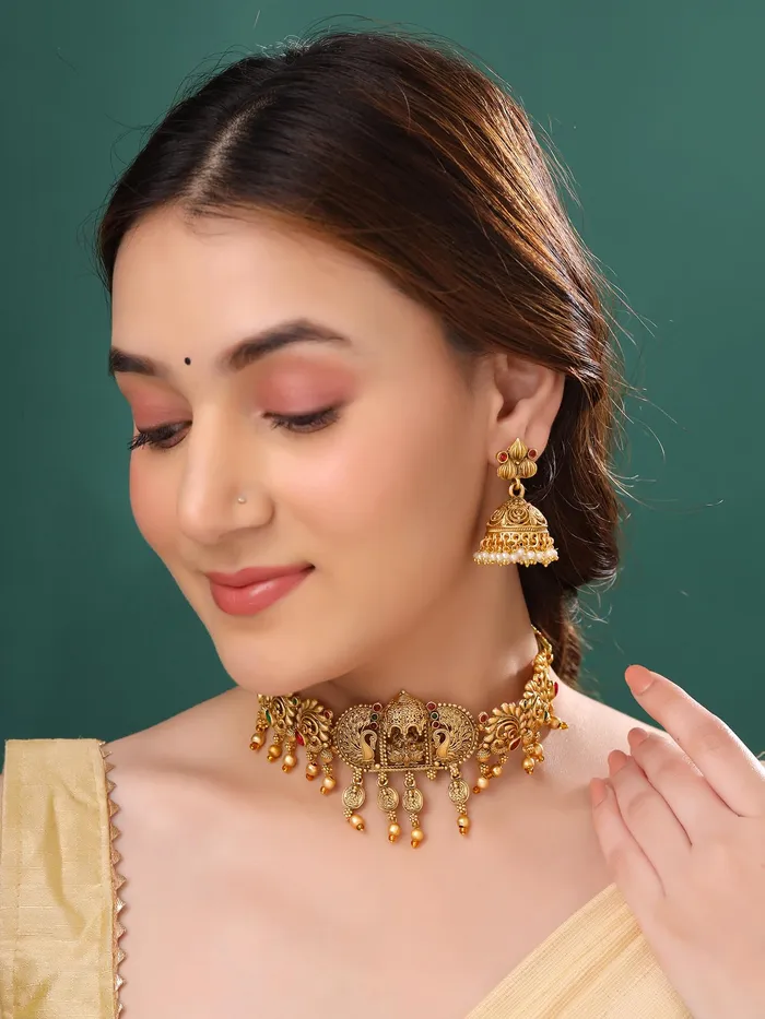 Yellow Chimes Earrings Yellow Chimes Jewellery Set For Women Ethnic Gold Plated Choker Necklace Set for Women Traditional Temple Jewellery Sets For Girls Birthday Gift for Girls Women Anniversary Gift for Wife