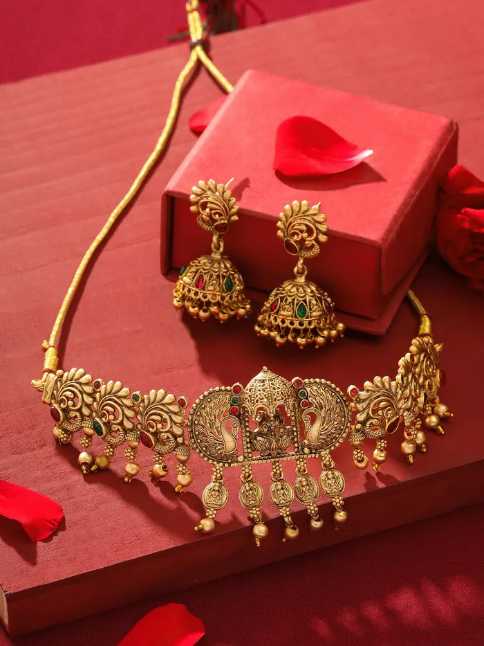 Yellow Chimes Earrings Yellow Chimes Jewellery Set For Women Ethnic Gold Plated Choker Necklace Set for Women Traditional Temple Jewellery Sets For Girls Birthday Gift for Girls Women Anniversary Gift for Wife