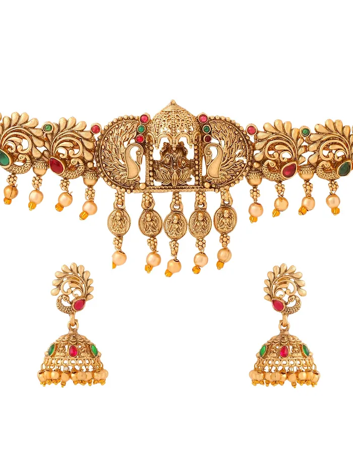 Yellow Chimes Earrings Yellow Chimes Jewellery Set For Women Ethnic Gold Plated Choker Necklace Set for Women Traditional Temple Jewellery Sets For Girls Birthday Gift for Girls Women Anniversary Gift for Wife