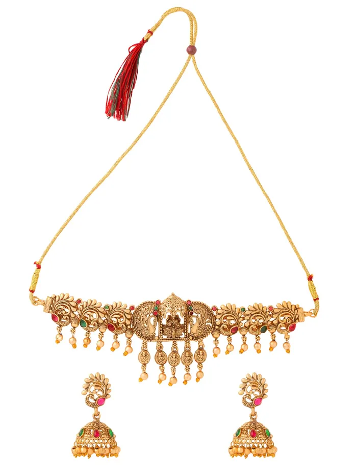 Yellow Chimes Earrings Yellow Chimes Jewellery Set For Women Ethnic Gold Plated Choker Necklace Set for Women Traditional Temple Jewellery Sets For Girls Birthday Gift for Girls Women Anniversary Gift for Wife