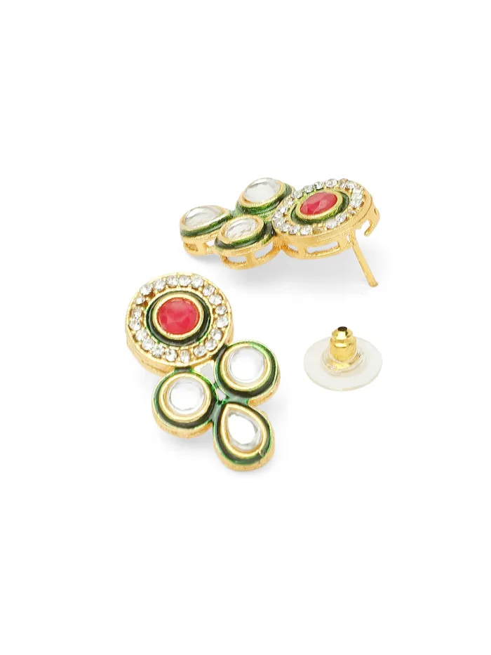 Yellow Chimes Earrings Yellow Chimes Kundan Jewellery Set for Women Pink Beads Necklace Set Gold Plated Traditional Choker Necklace Set for Women and Girls