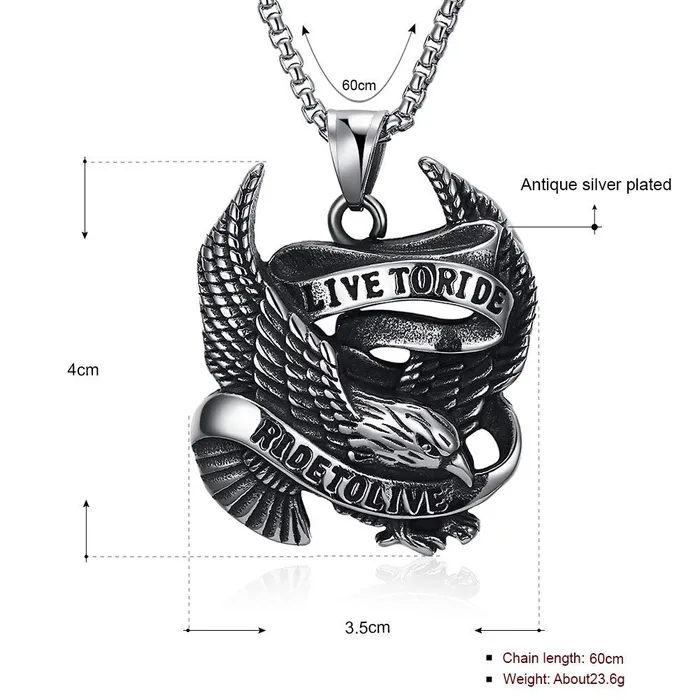 Yellow Chimes Earrings Yellow Chimes Stainless Steel Live to Ride Silver Eagle Pendant with Chain for Men and Boys