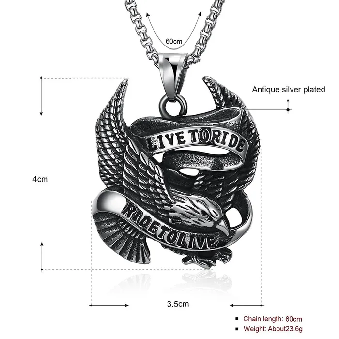 Yellow Chimes Earrings Yellow Chimes Stainless Steel Live to Ride Silver Eagle Pendant with Chain for Men and Boys