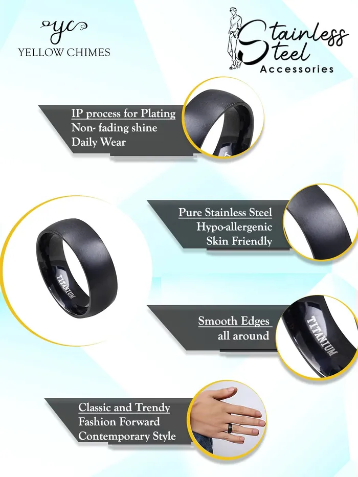 Yellow Chimes Earrings Yellow Chimes Western Style Titanuium Black Band Ring for Men and Women