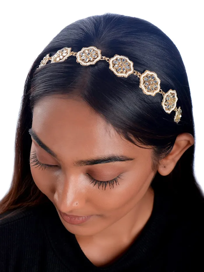 Yellow Chimes Head Chain for Women Traditional Headband Gold Plated Kundan Studded Hairband Matha patti Jewellery Necklace for women and Girls Yellow Chimes Earrings